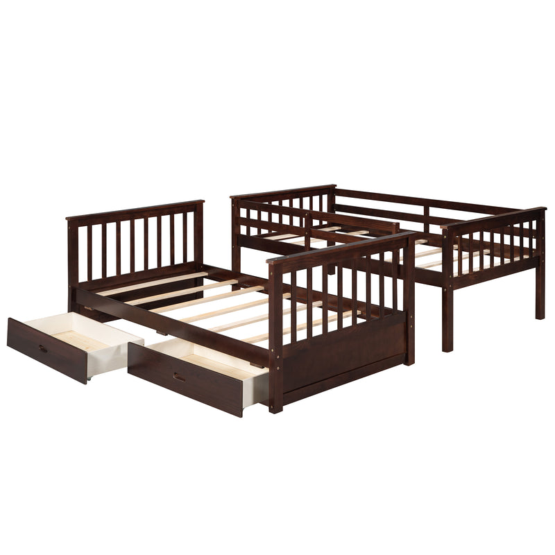 Twin-Over-Twin Bunk Bed with Ladders and Two Storage Drawers (Espresso)(OLD SKU:LT000265AAP)