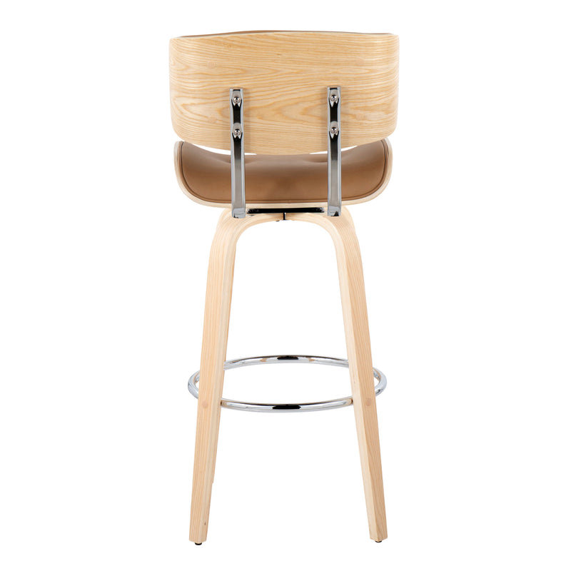 Lombardi - Mid Century Modern Fixed Height Barstool With Swivel With Round Footrest (Set of 2)