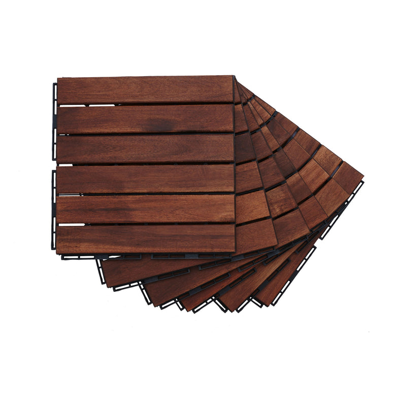 Interlocking Deck Tiles Striped Pattern, Square Acacia Hardwood Outdoor Flooring For Patio, Bancony, Pool Side