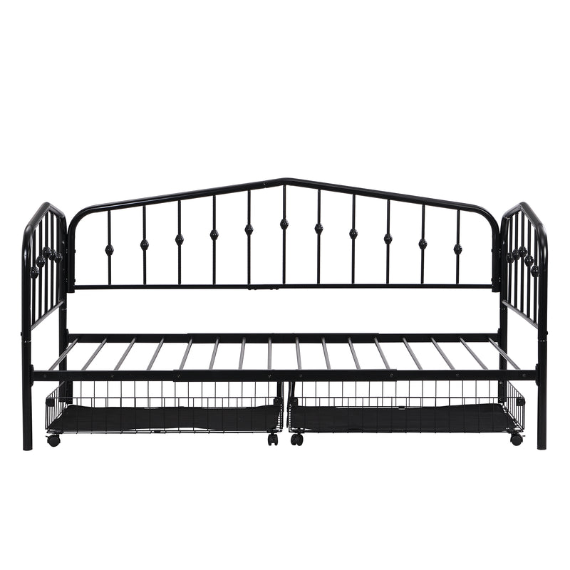 Twin Size Stylish Metal Daybed with 2 Drawers, Black