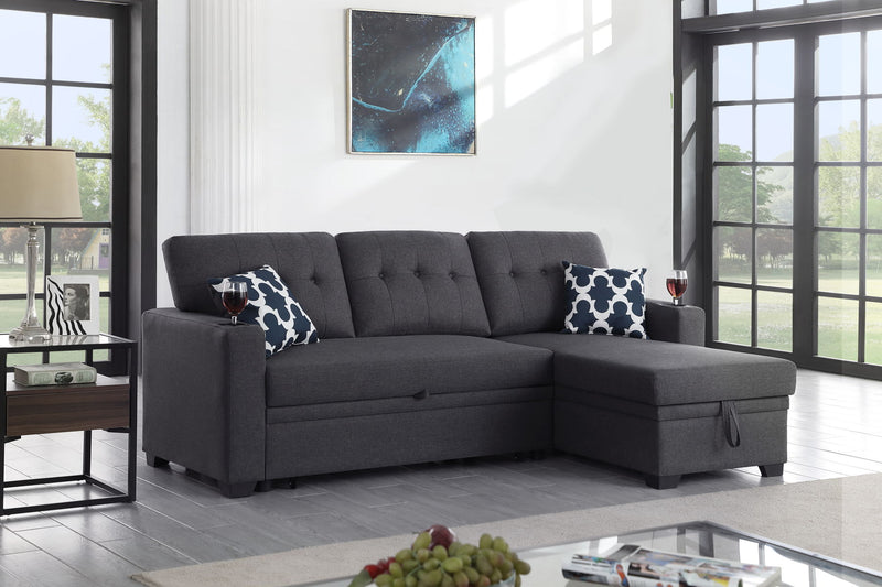 82" Width Sectional With Storage Chaise And Cupholder Armrest