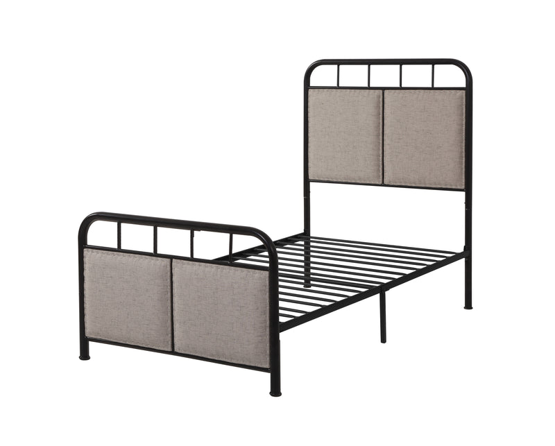 Twin Size Linen Upholstered Platform Metal Bed Frame with  fabric Headboard and Footboard