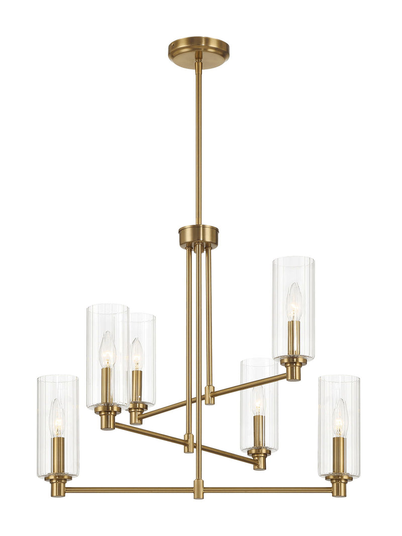 Timeless - 6 Lights Chandelier With Clear Ribbed Satin - Antique Brass / Clear / Gold