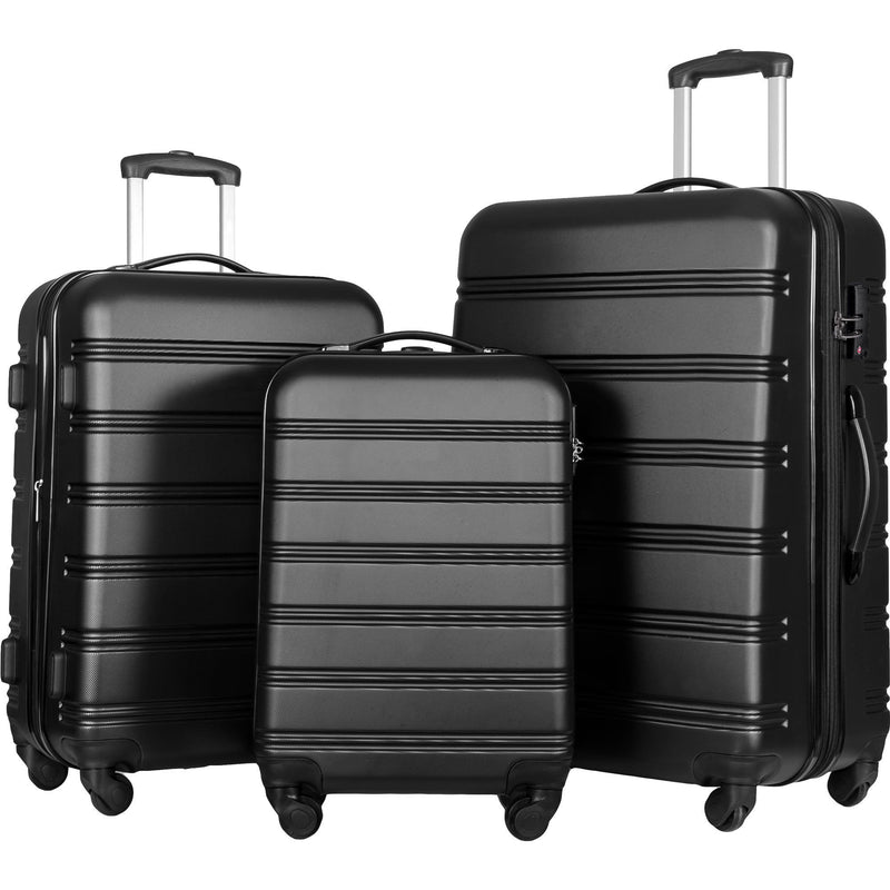 3 Piece Luggage Set Hardside Spinner Suitcase With Tsa Lock 20" 24" 28" Available - Black