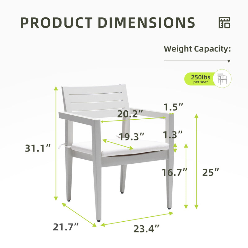 Outdoor Patio Aluminum Stationary Dining Chairs With Outdoor-Grade Sunbrella Fabric Cushions, Tapered Feet (Set of 4)