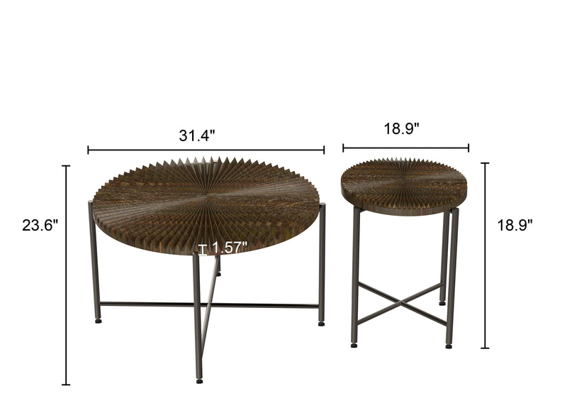 Radial - Pattern Coffee And End Table Set Waterproof Cover, Distressed Cylindrical Design (Set of 2)