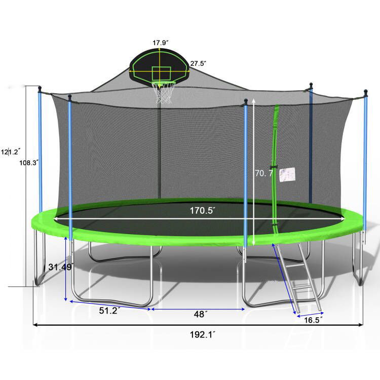 Trampoline For Adults & Kids With Basketball Hoop, Outdoor Trampolines With Ladder And Safety Enclosure Net For Kids And Adults