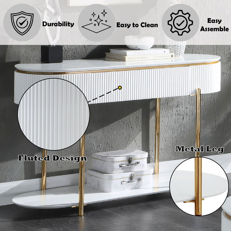 Daveigh - Sofa Table - White High & Gold