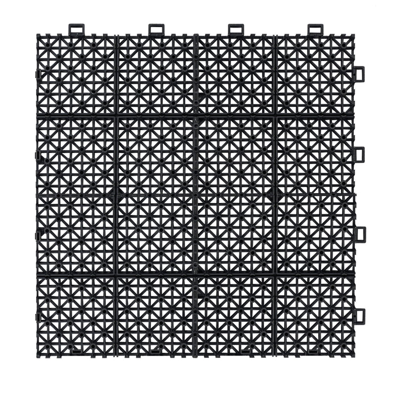 Interlocking Deck Tiles Plastic Waterproof Outdoor All Weather Anti-Slip Bathroom Shower Balcony Porch Strong Weight Capacity Upto 6613 Lbs, Rosette Pattern