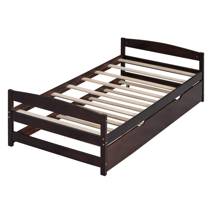 Twin Size Platform Bed with Twin Size Trundle, Espresso