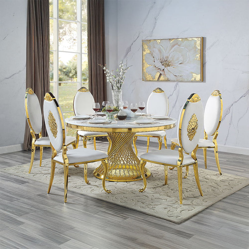 Fallon - Dining Table - Faux Marble Top & Mirrored Gold Finish