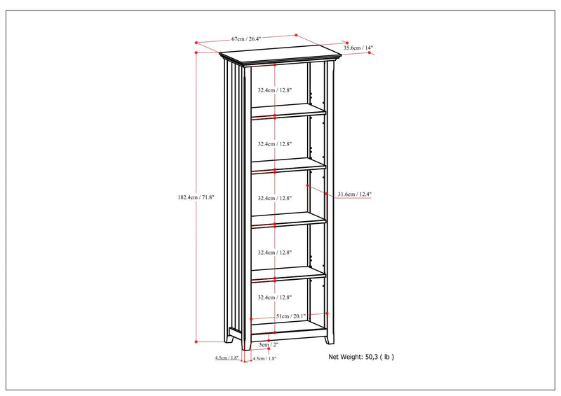 Acadian - 5 Shelf Bookcase, Handcrafted