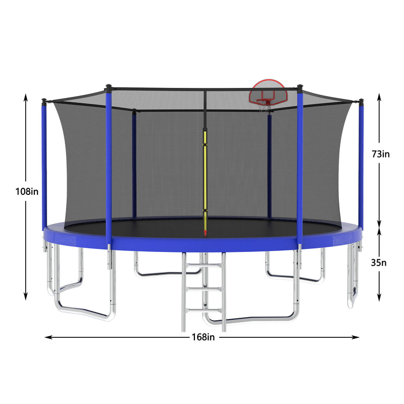 14Ft For Kids Children With Safety Enclosure Net Outdoor Backyards Large Recreational Trampoline - Blue