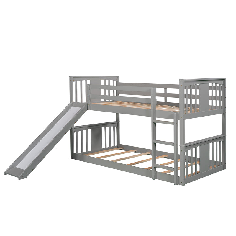 Twin Over Twin Bunk Bed with Slide and Ladder, Gray (Old SKU：LP000108AAE)