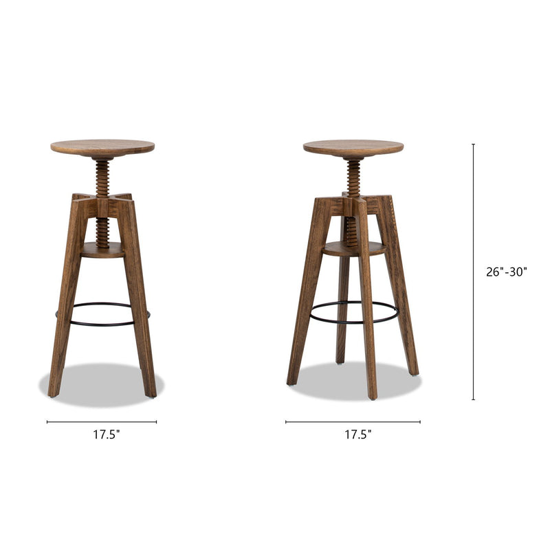 Spencer - Minimalist Oak Adjustable Bar Counter Stool - Walnut Brown Oak