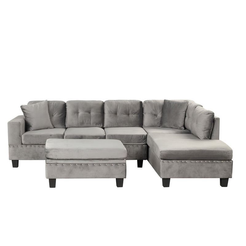 Modern Sectional Sofa With Storage Ottoman, L-Shape Couch With 2 Pillows And Cup Holder, Sectional Sofa With Reversible Chaise For Living Room