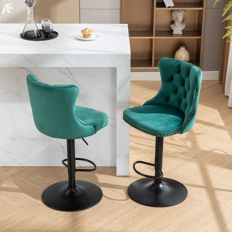 Swivel Velvet Barstools Adjusatble Seat Height, Modern Upholstered Bar Stools With Backs Comfortable Tufted For Home Pub And Kitchen Island (Set of 2)