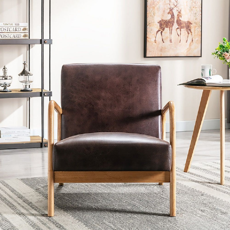 Classic Mid-Century Modern Accent Chairs, Open Framed Armchair With Cushioning Brown - Dark Brown