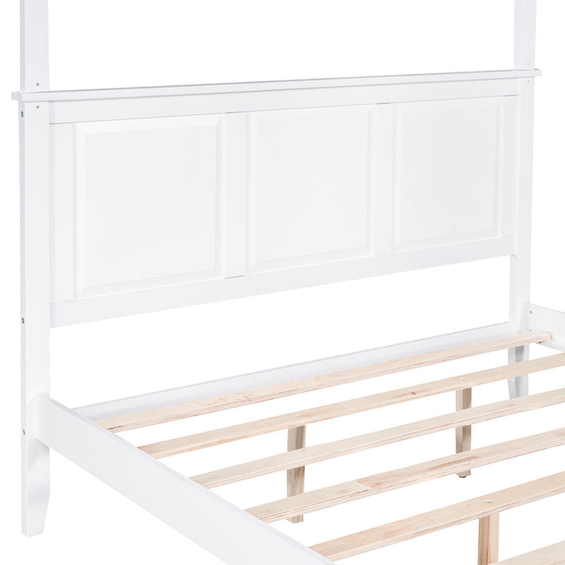 Queen Size Canopy Platform Bed with Headboard and Footboard,Slat Support Leg,White