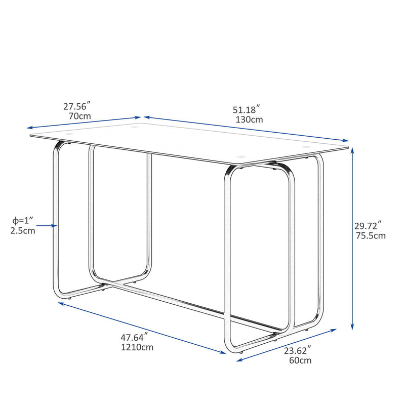 Rectangle Dining Table With Metal Frame, Tempered Glass Dining Table For Kitchen Room - Black