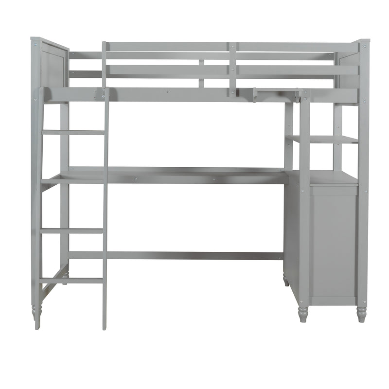 Twin size Loft Bed with Drawers and Desk, Wooden Loft Bed with Shelves - Gray(OLD SKU: LT001530AAE)