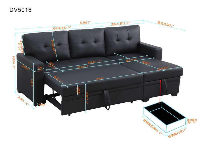 Upholstered Pull Out Sectional Sofa With Chaise