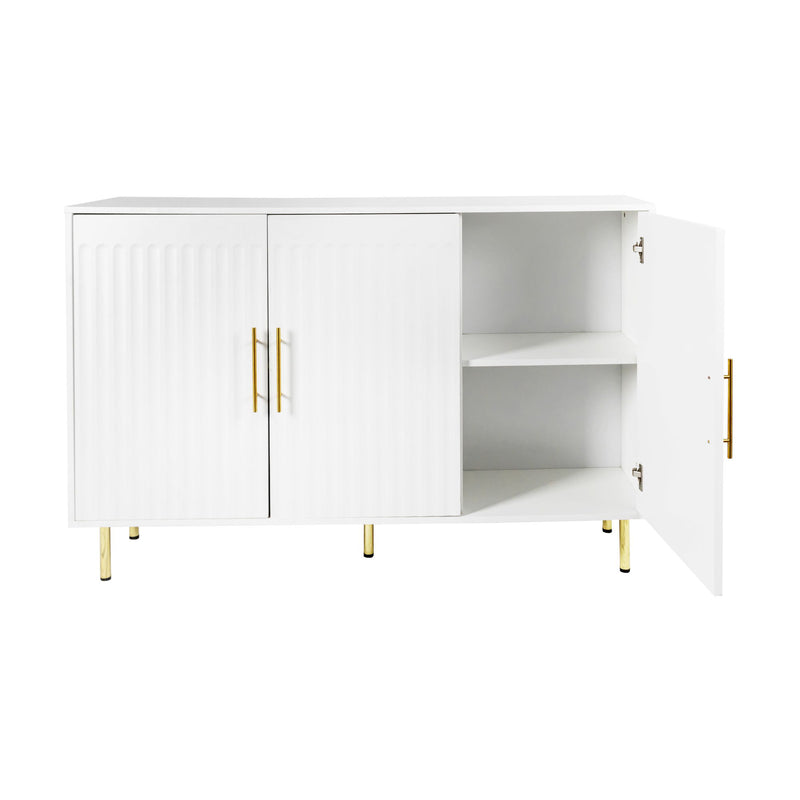 3 Door Large Storage Sideboard With Handles For Kitchen, Dining Room And Living Room, Accent Buffet Cabinet, Coffee Bar Sideboard Cabinet With 3 Doors - White / Gold