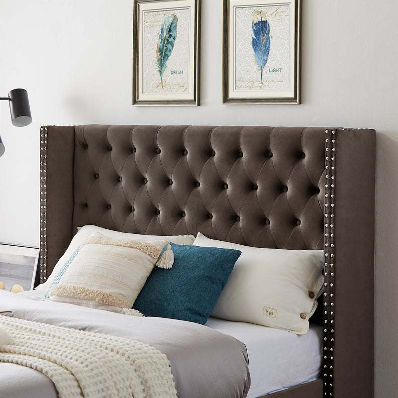 B100S King bed, Button designed Headboard,strong wooden slats + metal legs with Electroplate