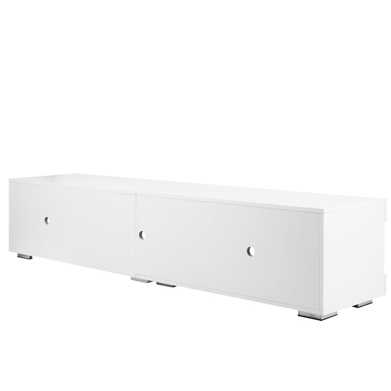 Modern LED TV Stand, Entertainment Center With Storage And Glass Shelves, TV Cabinet Table For Living Room - White