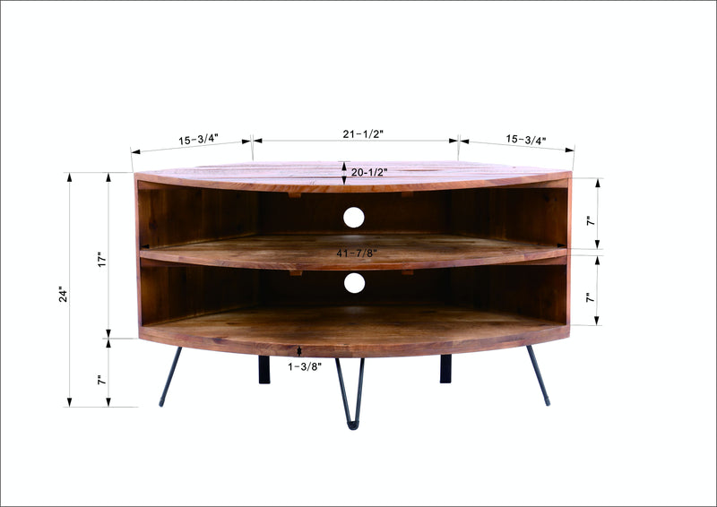 Fan Shape Reclaimed Wood Corner Media Table For Living Room Wise Use Your Space - Natural