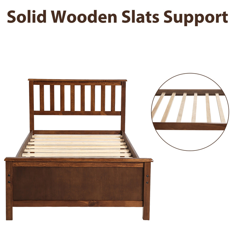 Twin Size Wood Platform Bed with Headboard,Footboard and Wood Slat Support, Walnut