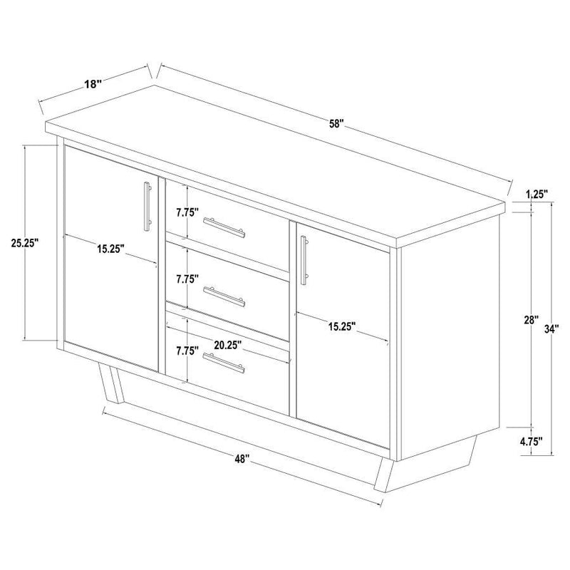 Sherry - 3-Drawer Marble Top Sideboard Buffet - Rustic Espresso