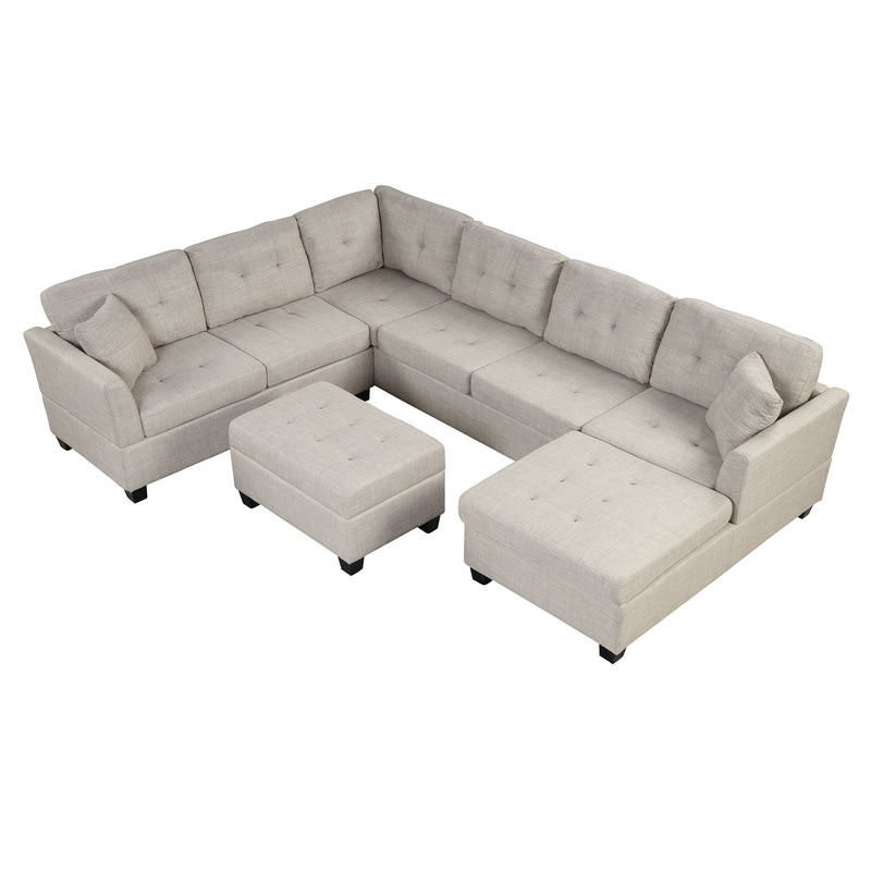 Oversized Sectional Sofa With Storage Ottoman, U-Shaped Sectional Couch With 2 Throw Pillows For Large Space Dorm Apartment