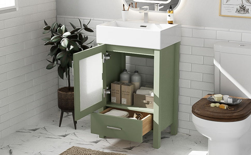 Bathroom Vanity With Ceramic Sink And Ample Storage, Ideal For Small Bathrooms