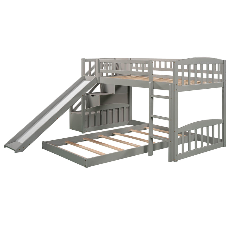 Stairway Twin over Twin Bunk Bed with Two Drawers and Slide, Gray(OLD SKU :LP000156AAE)