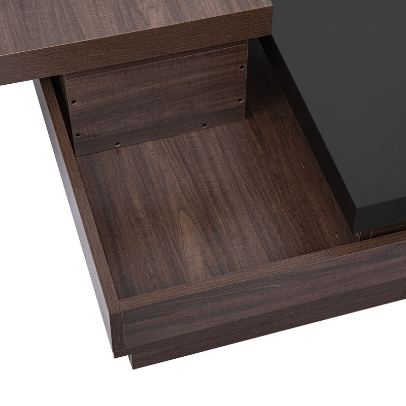 Rotatable Top Coffee Table, Modern Square Coffee Table With Wood Grain Design, 1 Hidden Storage Space For Living Room