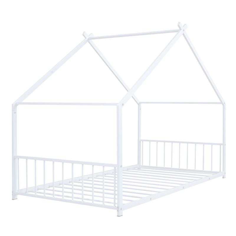 Twin Size Metal House Bed, White