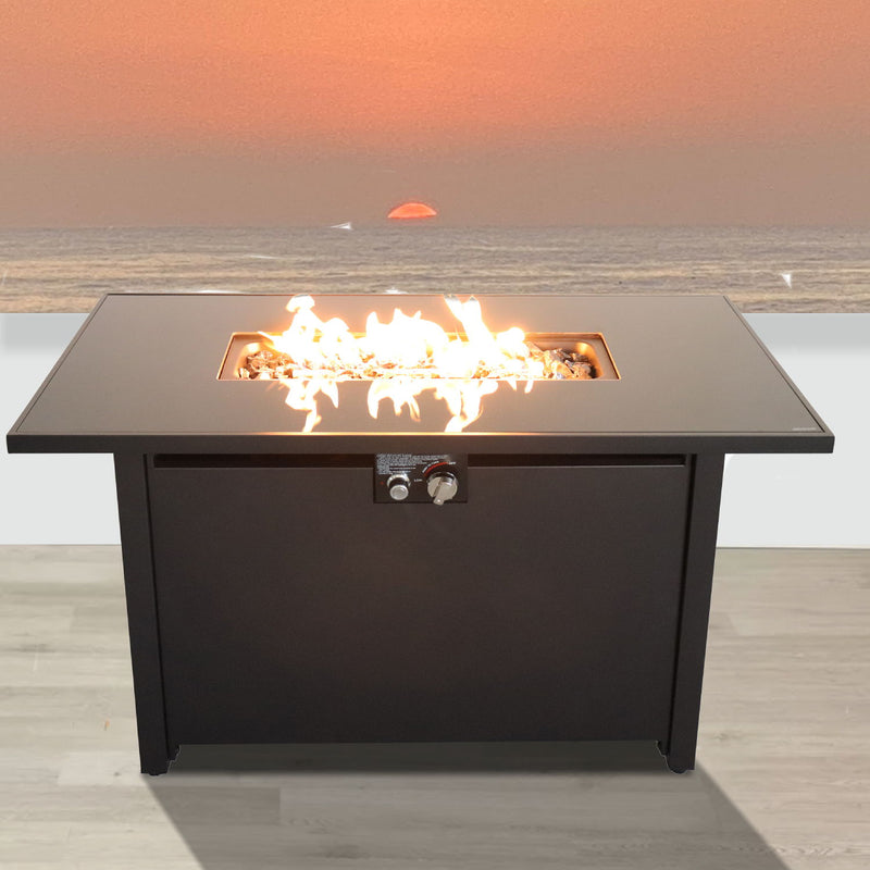 Outdoor Fire Pit Table Durable Construction With Lid - Black