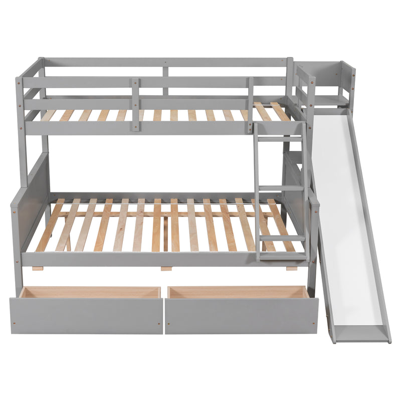 Twin over Full Bunk Bed with 2 Drawers,Slide,Shelves Grey