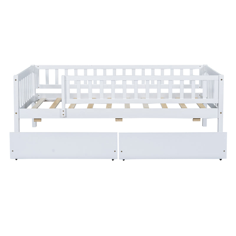 Twin Size Daybed Wood Bed with Two Drawers , White