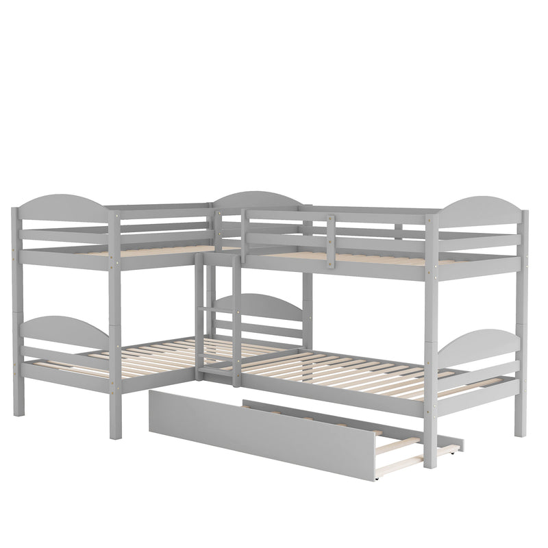 Twin L-Shaped Bunk bed with Trundle-Gray{OLD SKU:LP000024AAE}