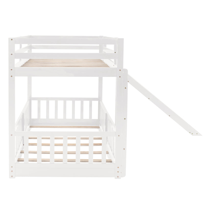 Twin Over Twin Bunk Bed with Slide and Ladder, White(Old SKU:LP000009AAK)