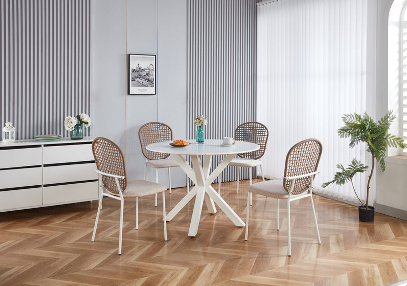 5 Pieces Dining Set, Table Metal Leg Mid-Century Dining Table For 4 - 6 People With MDF Table Top, Pedestal Dining Table, Table Leisure Coffee Table - White