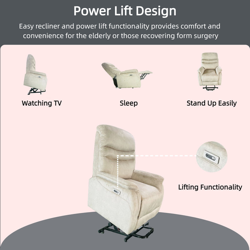 Comfortable Electric Lift Chair, Made Of High Grade Leather, Provides Full Body Support And Convenient Remote Control Operation, Making It An Ideal Choice For The Elderly And Those With Limited Mobili - Light Gray