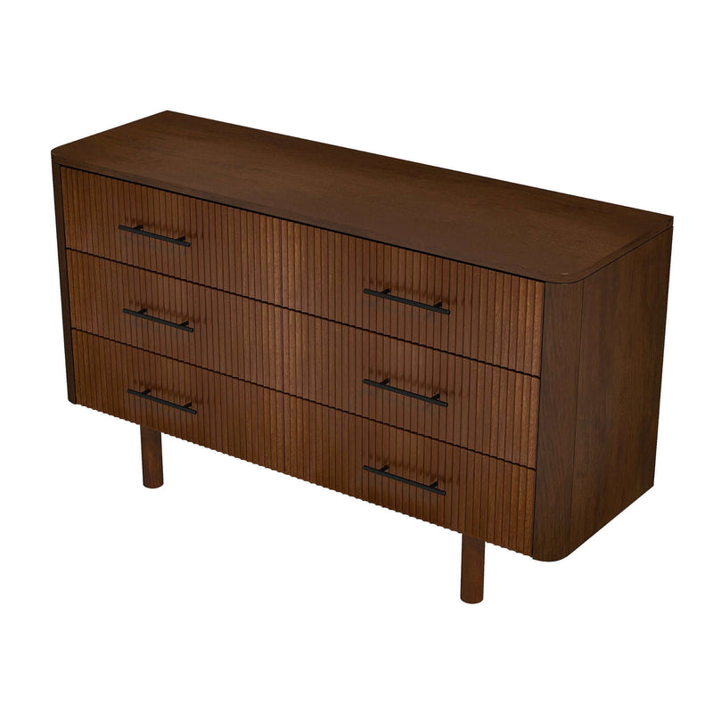 Logan - Mid-Century Modern Dresser With 6 Drawers - Brown