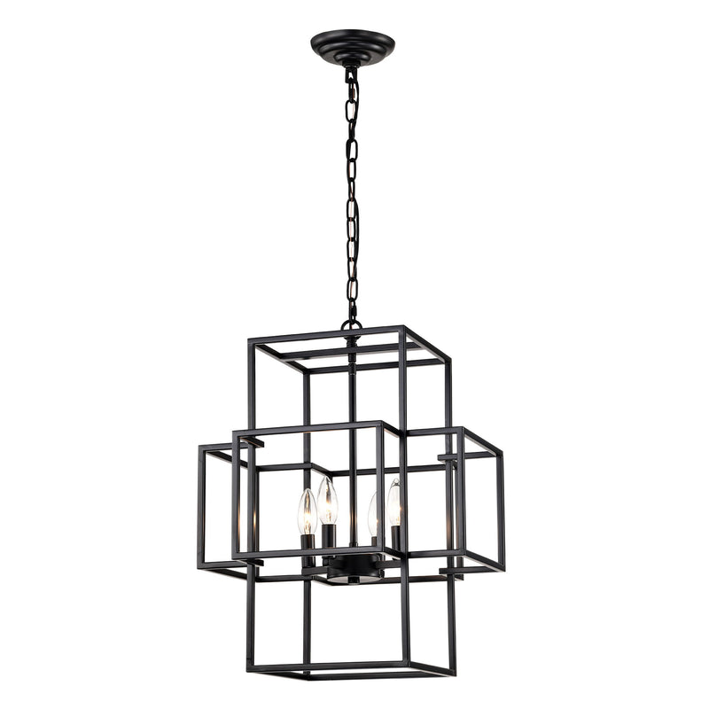 4 Light Metal Lantern Tiered Pendant Hanging Light Fixtures, Industrial Farmhouse Adjustable Height Chandeliers For Dining Room Hallway Foyer Entryway (E12 Bulbs Not Included)