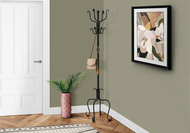 Coat Rack, Hall Tree, Free Standing, 8 Hooks, Entryway, Transitional - Black