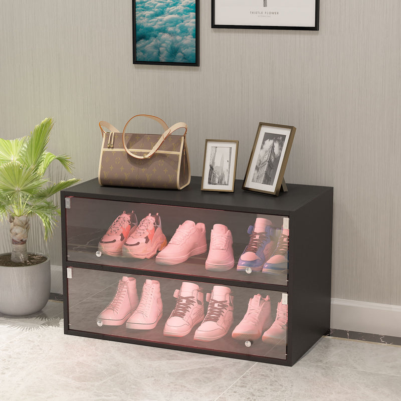 Glass Door Shoe Box, Shoe Storage Cabinet For Sneakers With LED Light