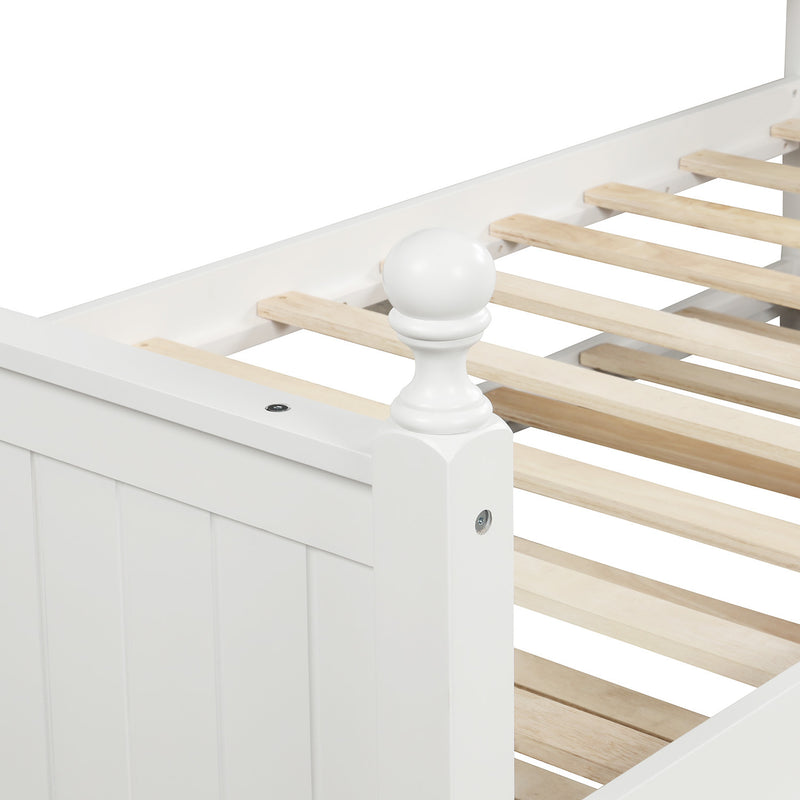 Twin Size Wood Daybed with Twin Size Trundle (White)