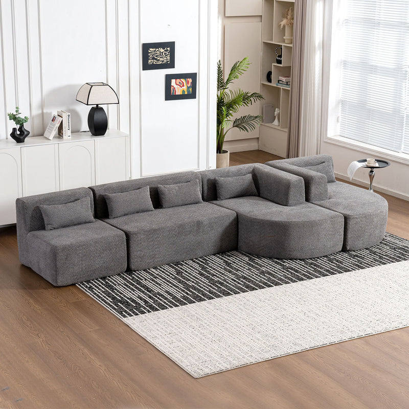 Upholstered Sofa Free Combined Sofa Couch With Two Chaise Lounge And Five Back Pillows For Living Room